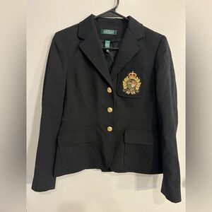 Women’s Petite 4P Vintage Lauren Ralph Lauren Embroidered Black Wool Blazer read